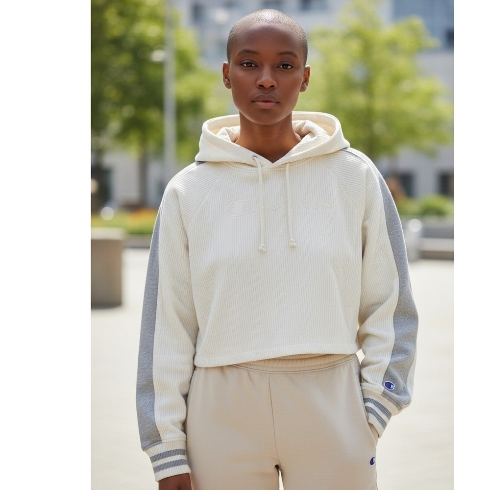 Champion Corduroy Cropped Hoodie‎ Pullover Sweatshirt SZ Med